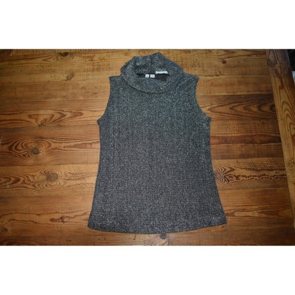 Sioni Sleeveless Cowl Neck Metallic Knit Top Women's Size 10 Gray Silver - Picture 2 of 4